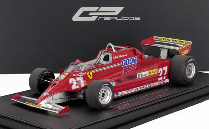 Modellino dettagliato della Ferrari Formula 1 n. 27 guidata da Gilles Villeneuve con marchio Michelin, disponibile su Vroomi.