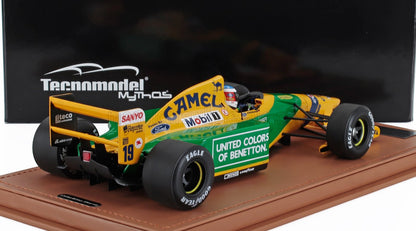 BENETTON - F1 B192 FORD N 19 VINCITORE DEL GP DEL BELGIO A SPA (con figurina del pilota) 1992 MICHAEL SCHUMACHER - GIALLO VERDE - Vroomi