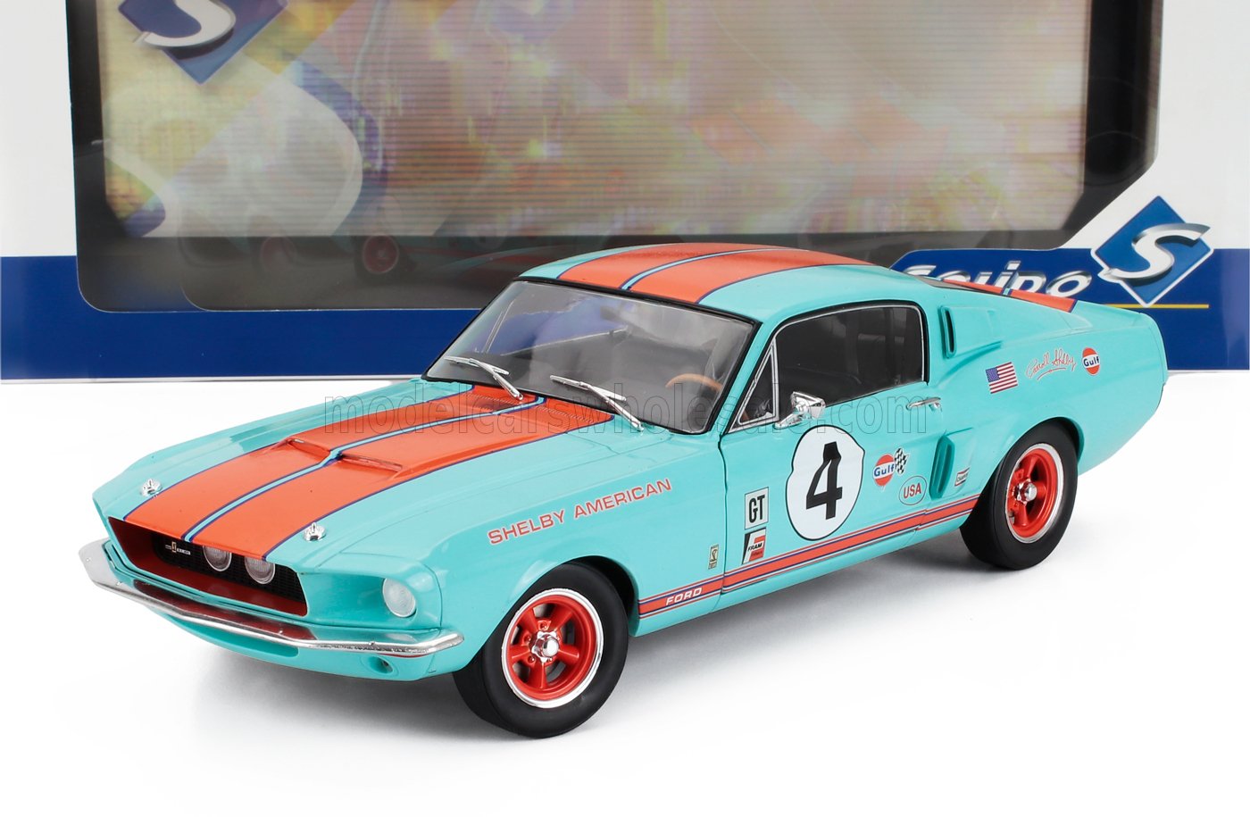 FORD - MUSTANG SHELBY GT500 RACING N 4 TRIBUTE COUPE 1967 - AZZURRO ARANCIONE - Vroomi