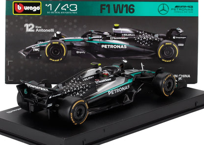 MERCEDES GP - F1 W16 TEAM AMG PETRONAS MOTORSPORT N 12 STAGIONE 2025 ANDREA KIMI ANTONELLI - CON PILOTA E VETRINA - NERO ARGENTO VERDE