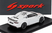 Modellino die-cast Alpine R70 bianco su base nera con logo Spark, disponibile su Vroomi.