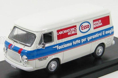 Modellino vintage bianco di un furgone laboratorio mobile Esso con strisce blu e rosse, scritte in italiano, disponibile su Vroomi.