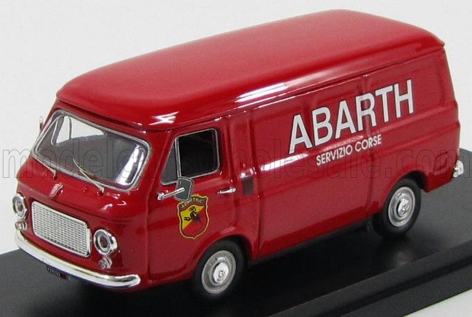 Modellino vintage rosso del furgone Abarth Servizio Corse, con logo e finiture cromate, ora disponibile su Vroomi.