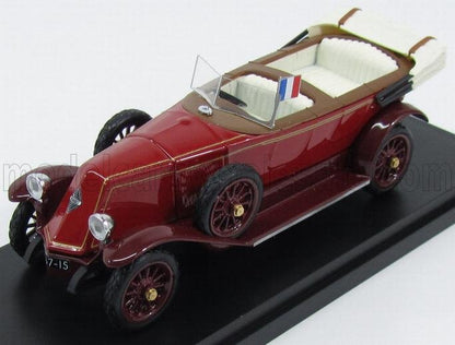 Modellino di auto decappottabile vintage rossa con interni bianchi e bandiera francese, in vendita su Vroomi.