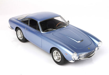 Blue classic Ferrari model car with wire wheels and wooden steering wheel, available on Vroomi