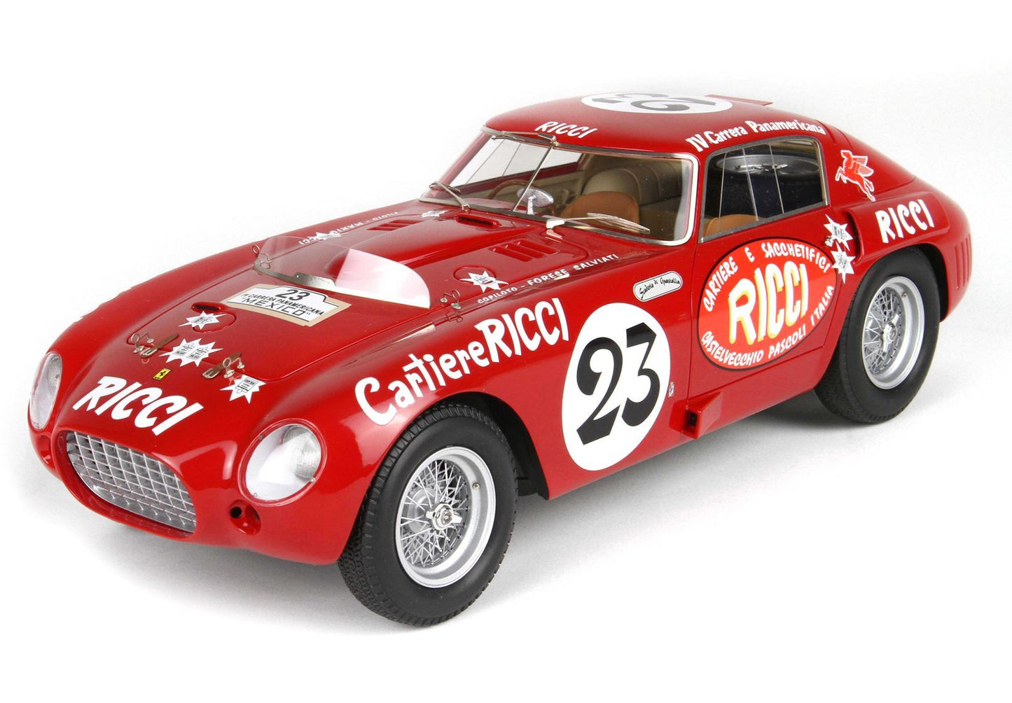 Red classic Ferrari race car number 23 with Ricci sponsor logos, available on Vroomi platform