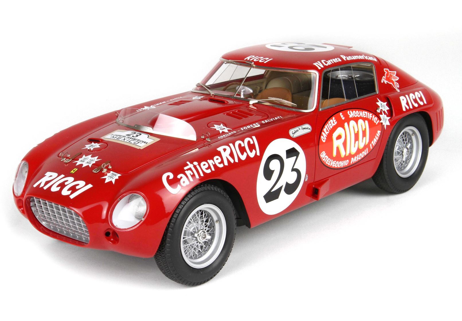 Red classic Ferrari race car number 23 with Ricci sponsor logos, available on Vroomi platform