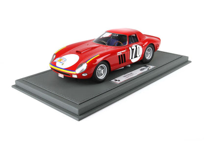 Modellino in scala della Ferrari 250 GTO rossa con il numero di gara 170 su una base da esposizione, disponibile su Vroomi.