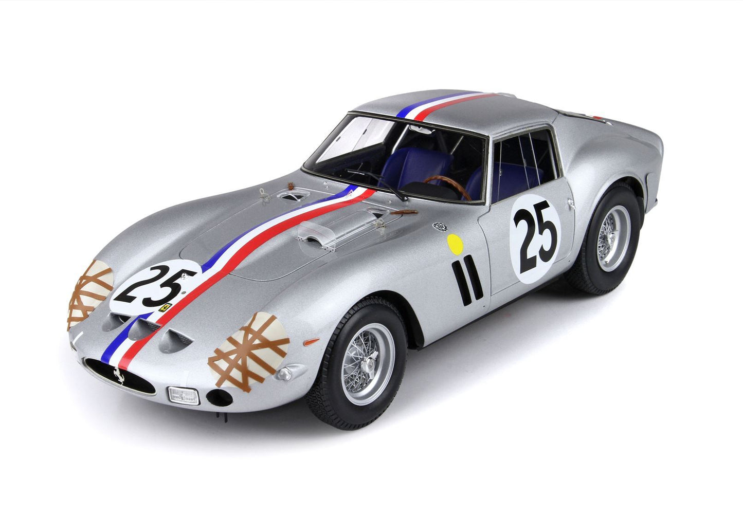 Silver classic race car with number 25, blue and red stripes, visible inside details, offered on Vroomi