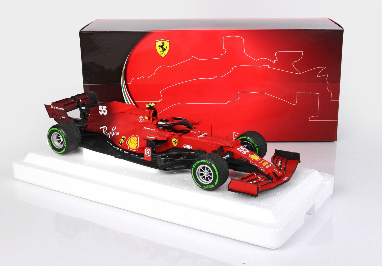 FERRARI SF21 GRAN PREMIO DEL MADE IN ITALY E DELL'EMILIA ROMAGNA CARLOS SAINZ AUTO N. 55 PNEUMATICI INTERMEDI VERDI - Vroomi