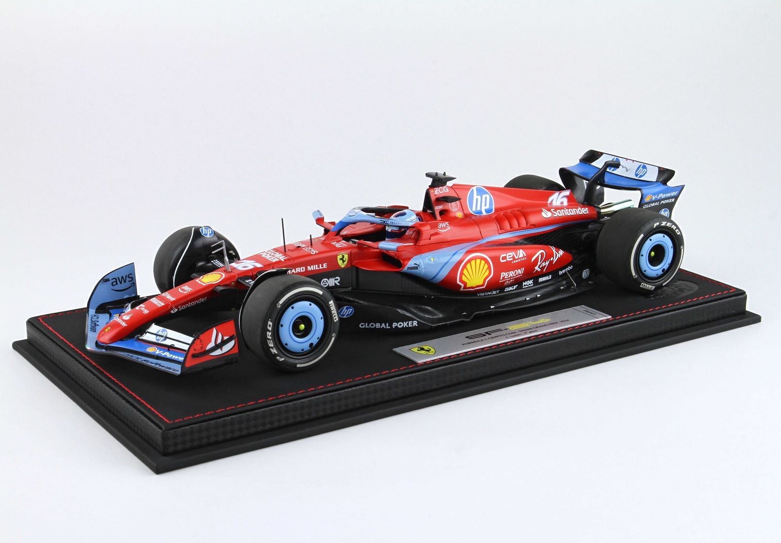 FERRARI SF24 GP USA MIAMI 2024 DIECAST - PACCHETTO LUSSO SPECIALE LIVREA AZZURRO LECLERC - Vroomi