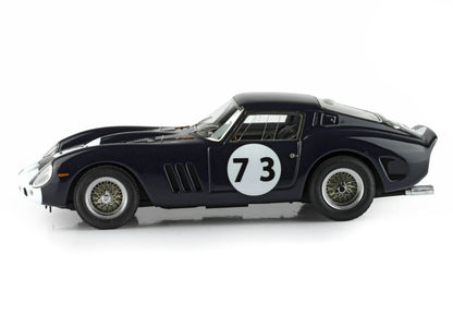 Black vintage race car with number 73 on door, wire-spoke wheels, available on Vroomi platform
