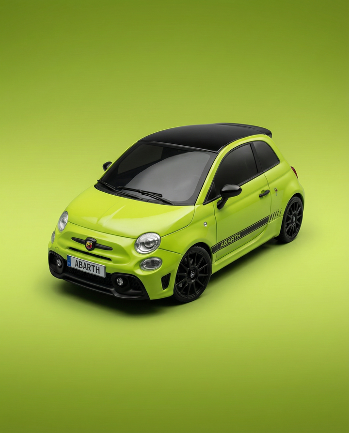 Abarth verde lime su uno sfondo verde abbinato